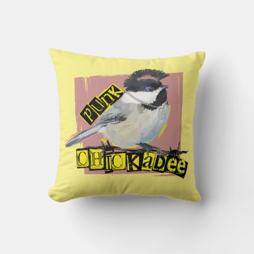 Punk Chickadee Throw Pillow