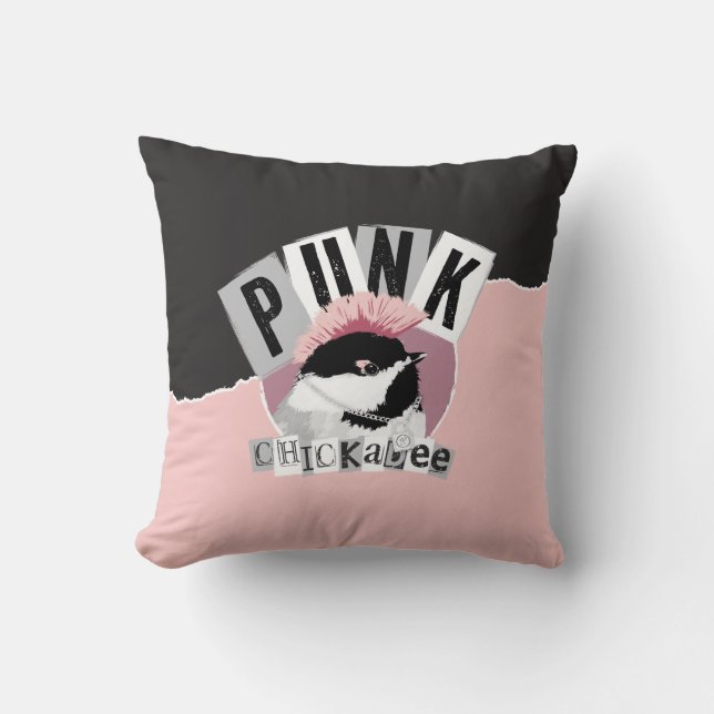 Punk Chickadee Throw Pillow (Front)