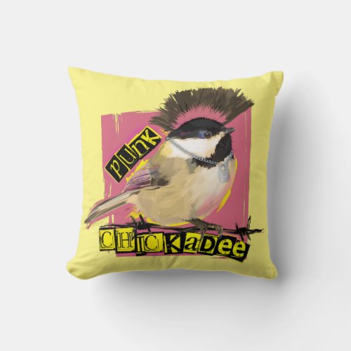 Punk Chickadee Throw Pillow