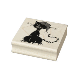 Punk Christmas: Ragged Cat with Santa Hat Rubber Stamp