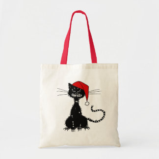 Punk Christmas: Ragged Cat with Santa Hat Tote Bag