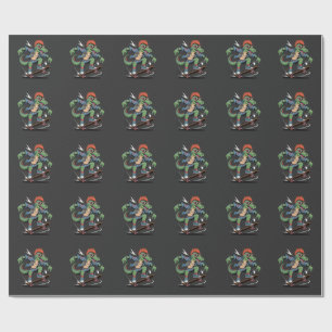 Punk Dinosaur Velociraptor Funny Skateboarding Wrapping Paper