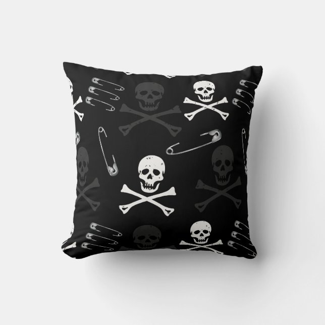 Punk Goth Grunge Black Throw Pillow (Front)