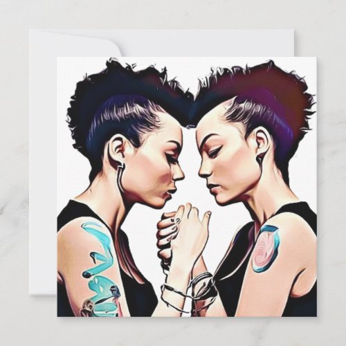 Punk Gothic Lesbian Couple on Beach Wedding Invitation