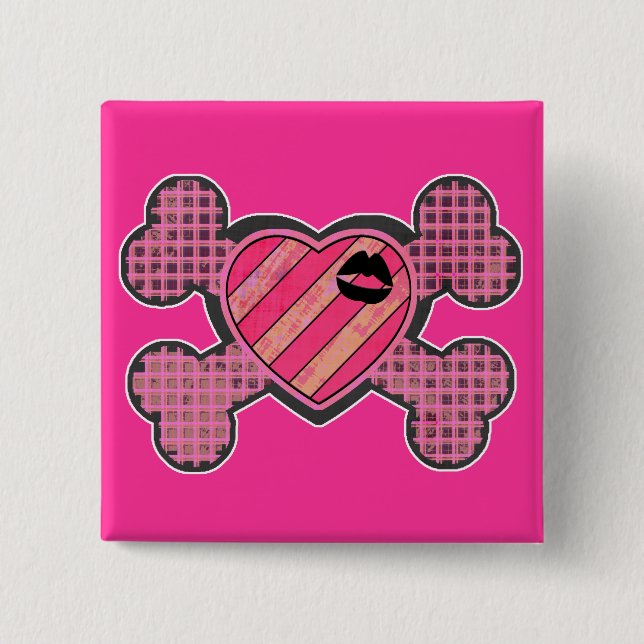 Punk Heart and Crossbones Pinback Button (Front)