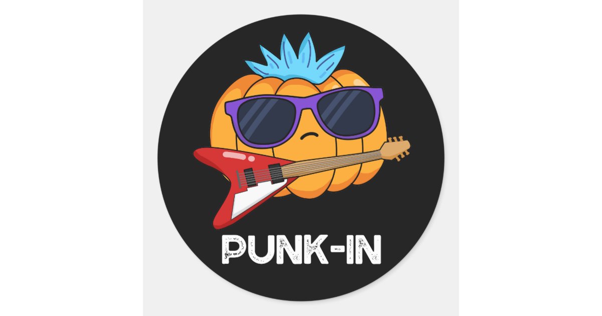 PUnk in Funny Punk Rock Pumpkin Pun Dark BG Classic Round Sticker Zazzle punk-in-funny-punk-rock-pumpkin-pun-dark-bg-classic-round-sticker-zazzle
