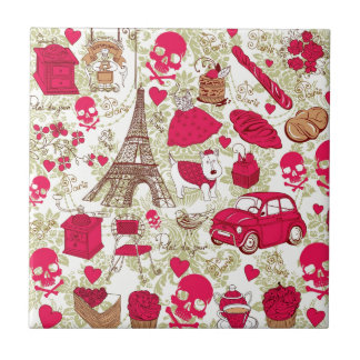 Punk In Paris Quirky French Icons pattern Ceramic Tile