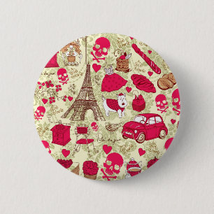 Punk In Paris Quirky French Icons pattern Pinback Button