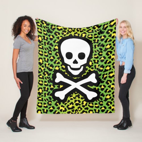 Punk_inspired Edgy Green Leopard Print Jolly Roger Fleece Blanket
