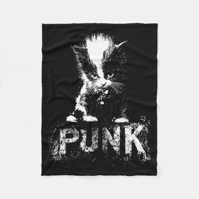 Punk Kitten Cat With Mohawk Nge Gothic Design  Fleece Blanket (Front)