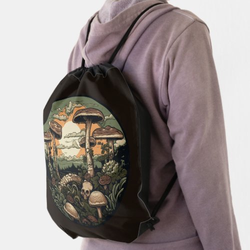 Punk Mushroom Forest Drawstring Bag