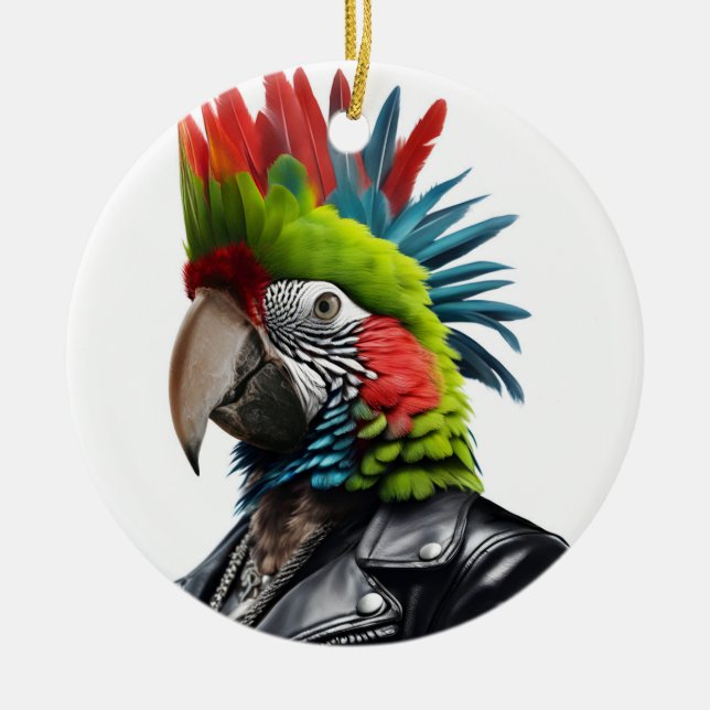Punk Parrot Ceramic Ornament (Front)