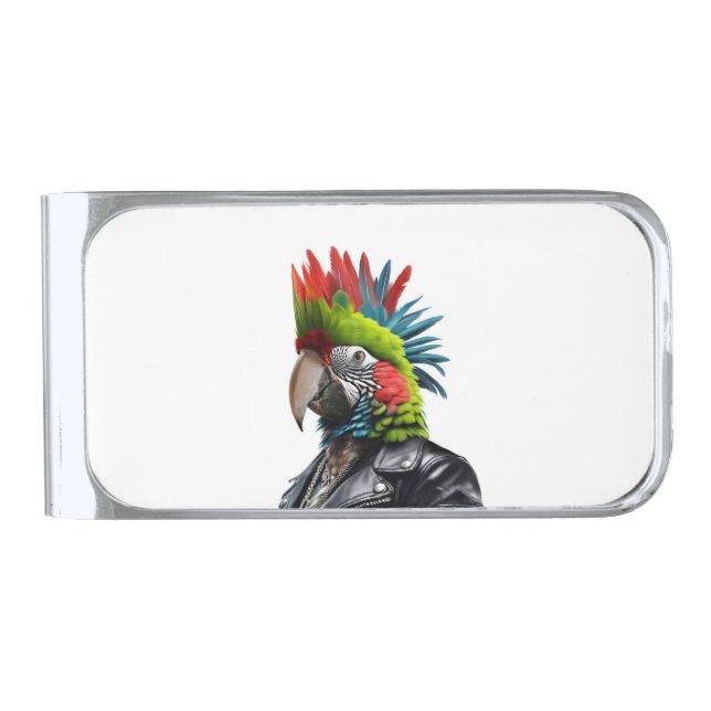 Punk Parrot Silver Finish Money Clip (Front)