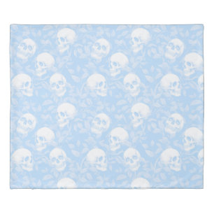 Punk pastel blue Gothic skulls & foliage Halloween Duvet Cover