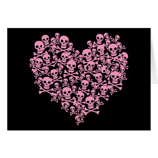Punk Pink Skull Heart Card