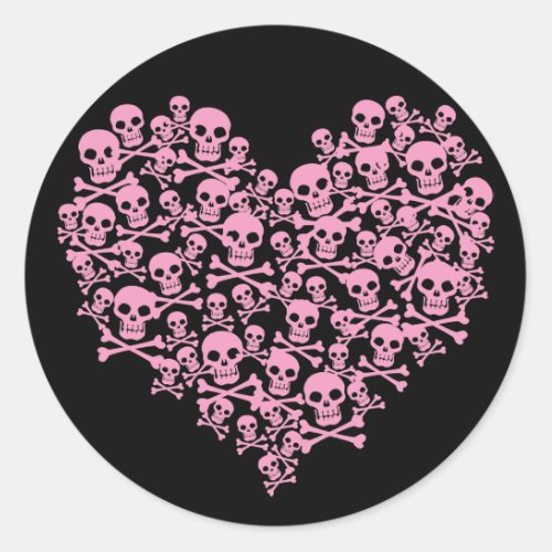Punk Pink Skull Heart Classic Round Sticker
