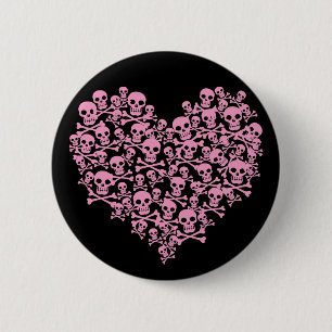 Punk Pink Skull Heart Pinback Button