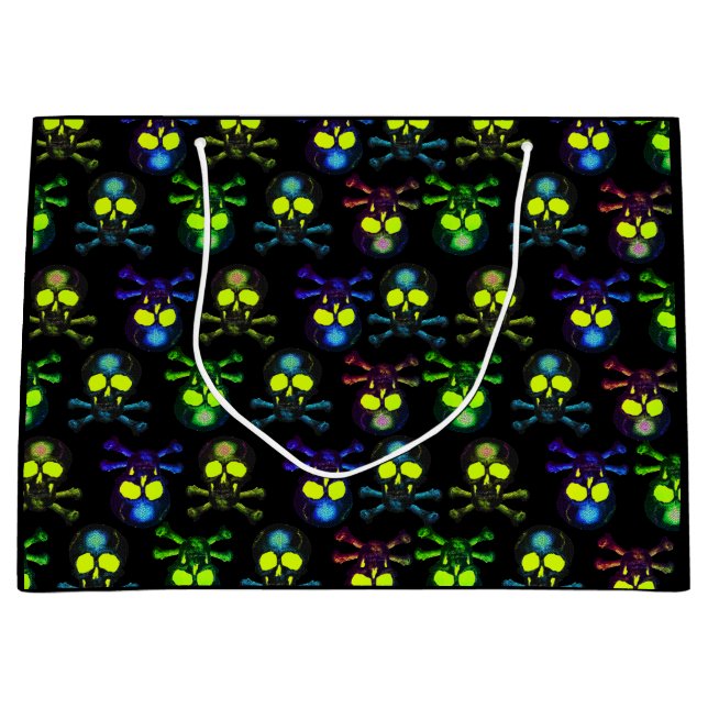 Punk Pirate Ghost Skulls - Cobalt Nightmare Blue Large Gift Bag (Front)