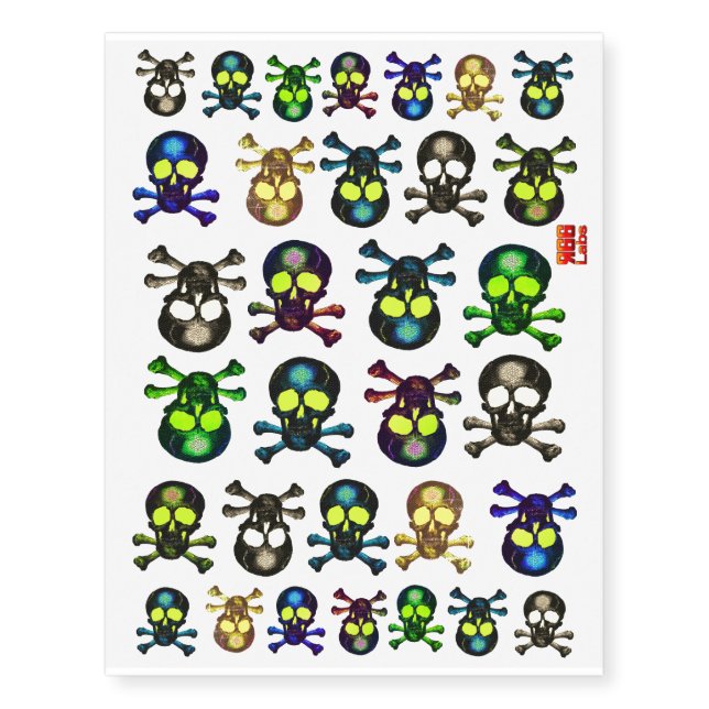 Punk Pirate Ghost Skulls - Sheet of 30 Temporary Tattoos (Front)