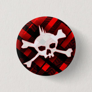 Punk Plaid Skull Button