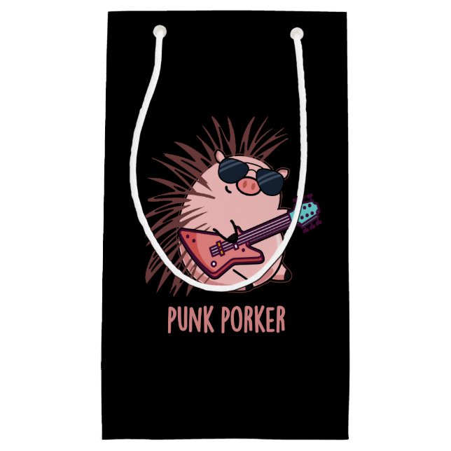 Punk Porker Funny Punk Rocker Pig Pun Dark BG Small Gift Bag (Front)
