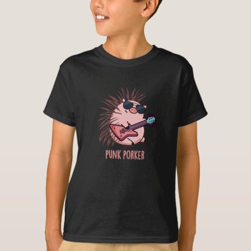 Punk Porker Funny Punk Rocker Pig Pun Dark BG T_Shirt