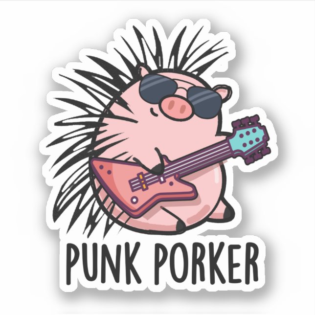 Punk Porker Funny Punk Rocker Pig Pun  Sticker (Front)