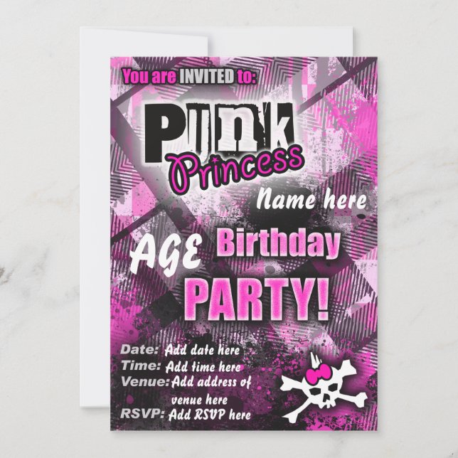 Punk Princess Birthday Party Invite (Front)