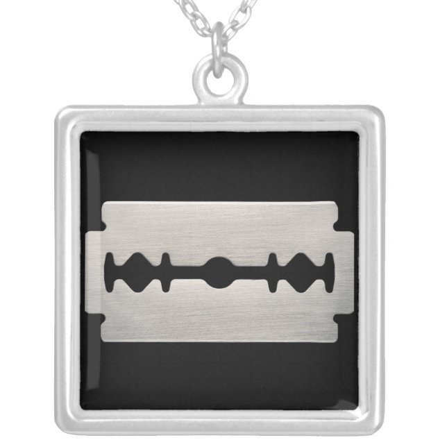 Punk Razor Blade Sterling Silver Necklace (Front)