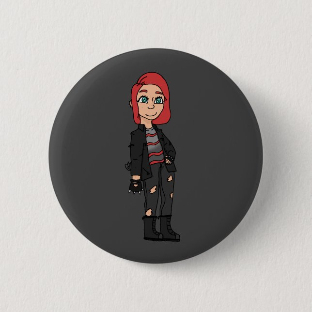 punk red head girl button (Front)