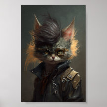 Punk Rock Cat Portrait, Funny Cat, Pet Portrait
