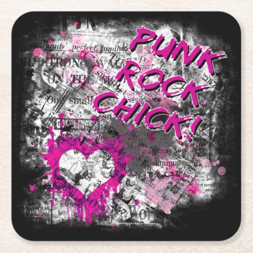 Punk Rock Chick Square Paper Coaster
