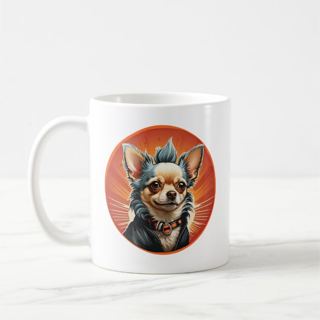 Punk Rock Chihuahua Dog Mohawk Motorcycle Jacket Coffee Mug (Left)