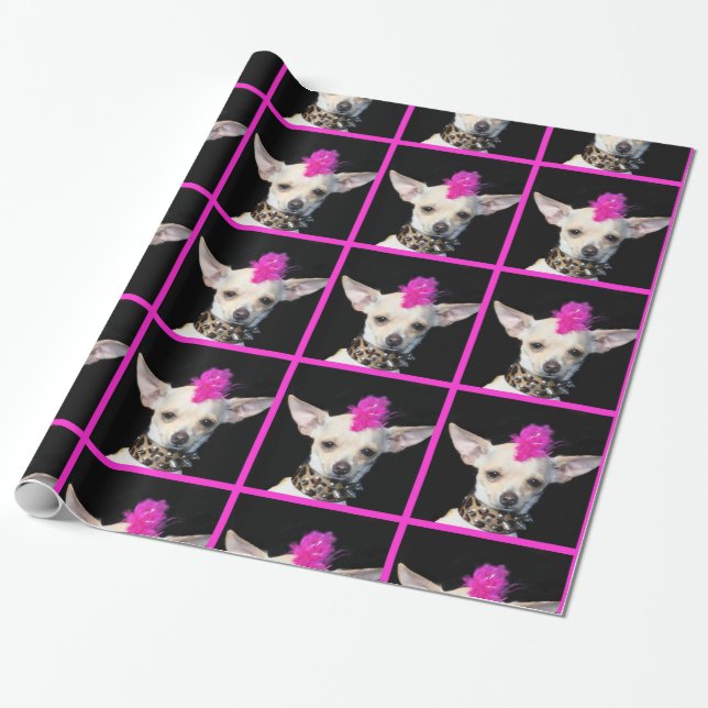 Punk Rock chihuahua dog wrapping paper (Unrolled)