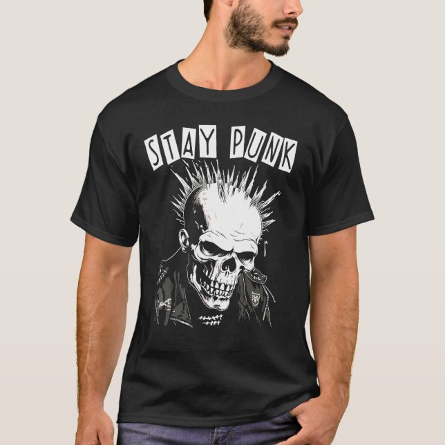 Punk Rock Concert Skull Skeleton Mohawk Mohican  S T-Shirt (Front)