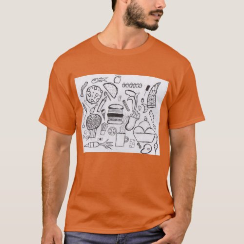 Punk Rock Design 7 Food on Orange Regular T_Shirt