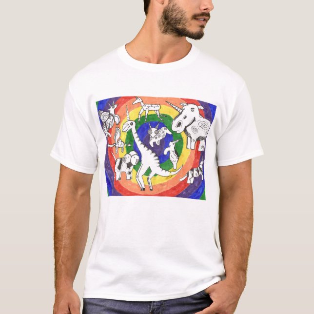 Punk Rock Doodle #24b Unicorns Rainbow T-Shirt (Front)