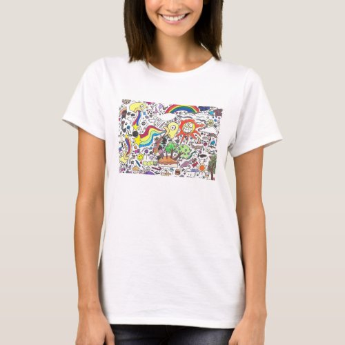 Punk Rock Doodle 5 Happy Sunshine Color Womens T_Shirt