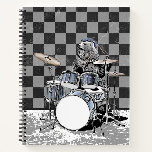 Punk Rock Drummer Bear Drum Kit Musician Drumming Notebook