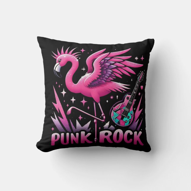 punk rock,Flamingo rock Throw Pillow (Front)