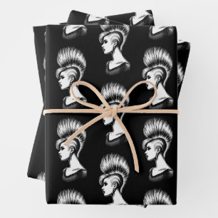 Punk Rock Girl with Mohawk Hairstyle Fashion Wrapping Paper Sheets