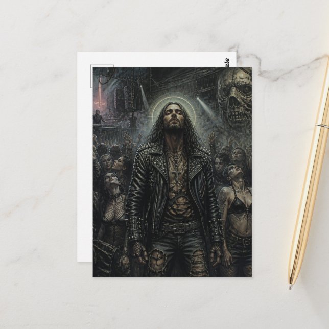 Punk Rock Goth Jesus at the Party Postcard (Front/Back In Situ)