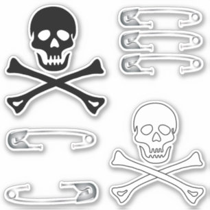 Punk Rock Goth Skulls and Safety Pins Sticker