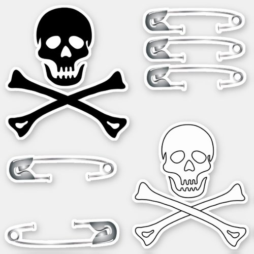 Punk Rock Goth Skulls and Safety Pins Sticker