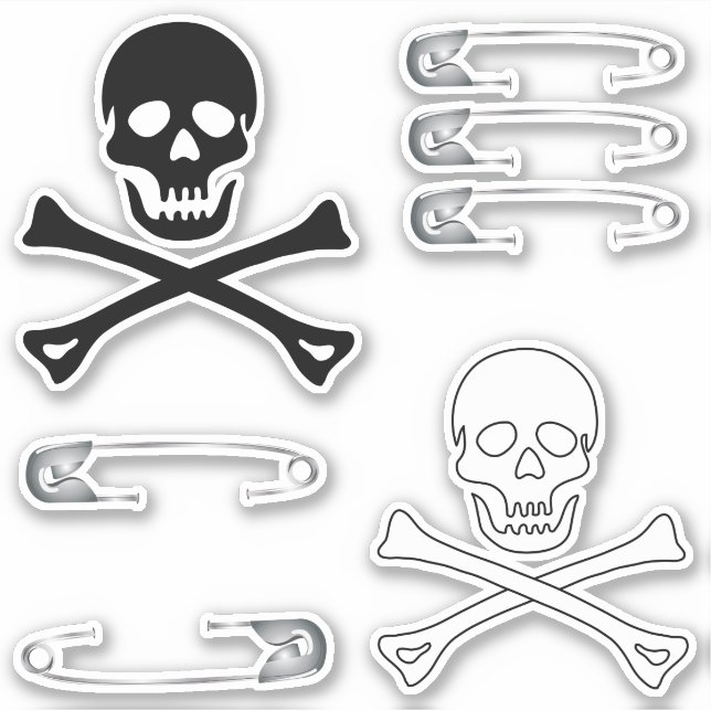 Punk Rock Goth Skulls and Safety Pins Sticker (Front)