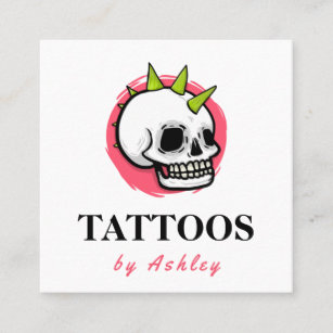 Punk Rock Gothic Skull Tattoo Artist Salon Studio Square Business Card