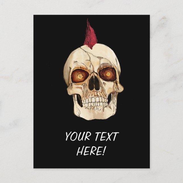Punk Rock Gothic Skull with Red Mohawk Postcard (Front)