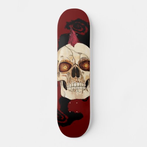 Punk Rock Gothic Skull with Red Mohawk Skateboard