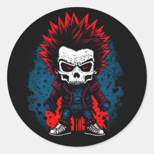 Punk Rock Grunge Zombie Colorful Skull Cool Design Classic Round Sticker