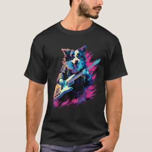 Punk Rock Guitar Border Collie Dog Guitarist for T-Shirt